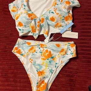 Floral Bikini Set in Orange and White